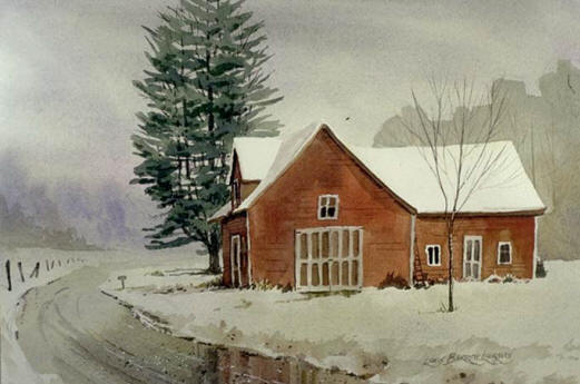 New England Barn in Snow